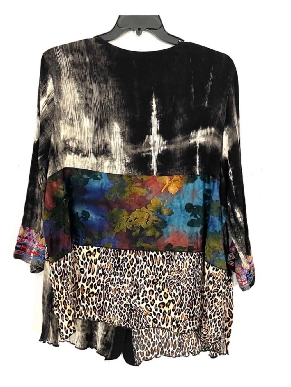 Cleo Multi-Pattern Button Front Women’s Top - Blue/Black/Leopard - Picture 2 of 6